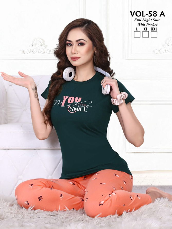 Ft New 58 A Daily Wear Hosiery Wholesale Cotton Night Suits Collection